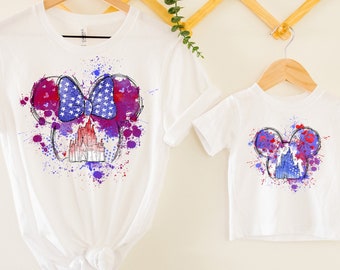 Water Color Mickey Minnie American Head 4th of July Shirts, 4th of July Disney Castle Tee, 4th Of July Patriotic Disney Shirt,