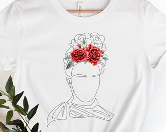 Frida Face Line Art Shirt, Floral Frida Shirt, Frida Line Art Shirt, Kahlo Shirt, Face Line Art Tee, Frida Kahlo shirt, Frida Portrait Shirt