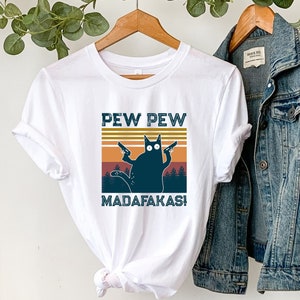 Pew Pew Madafakas Cat T-Shirt - Funny Vintage Sunset Shirt