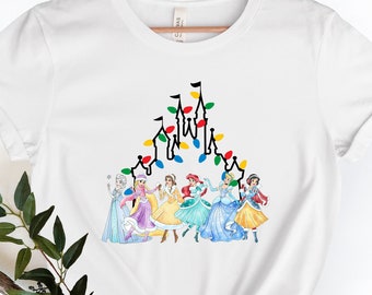Disney Princess Christmas Light Castle Shirts, Disneyland Princess Shirts, Disney Princess Shirt, Disney Christmas Castle Princess Tee.