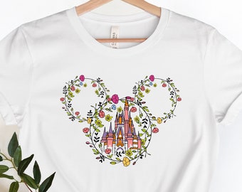 Disney Floral Mickey Castle T-Shirt, Disney Ears Shirt, Disneyworld Shirt, Disney Womens Shirt, Disney Trip Shirt, Girls Disney Shirt