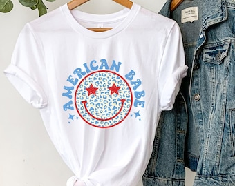 American Babe Shirt: Retro 4th of July Smiley Face Tee