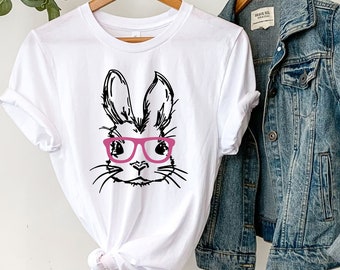 Easter Bunny With Glasses Shirt,Bunny With Glasses Shirt,Kids Easter Shirt,Cute Easter Shirt,Easter Day Shirt for Woman, Easter Bunny Shir