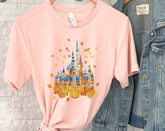 Disney Fall Watercolor Castle and Mickey Pumpkins Shirt, Disney Shirt For Adult or Kids, Family Vacation Shirt For Disneyland, Disneyworld.