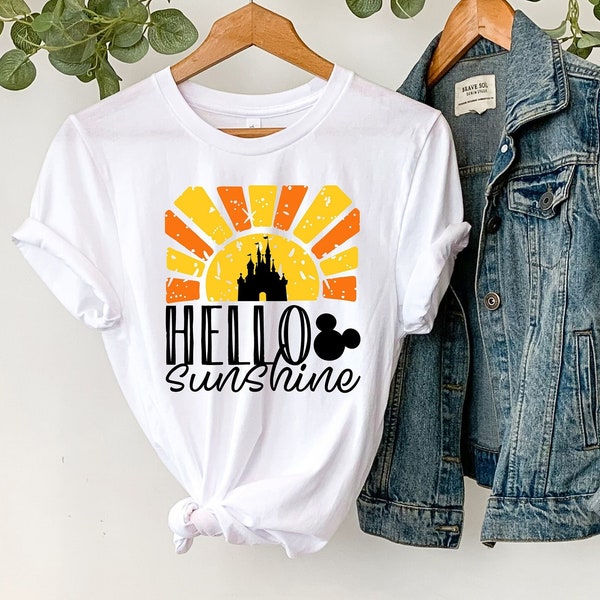 Retro Hello Sunshine | Disney Shirts for Women | Mickey Castle Shirt |  Mickey Mouse Shirt | Disney Shirt