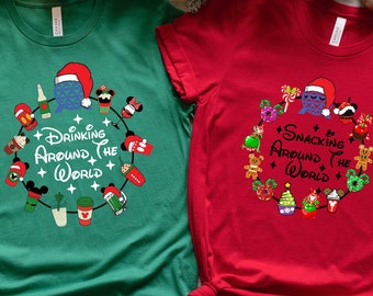 Julsnacks jorden runt, dricka jorden runt, världsresenärströja, Disney-familjetröja, Epcot Disney-tröja.