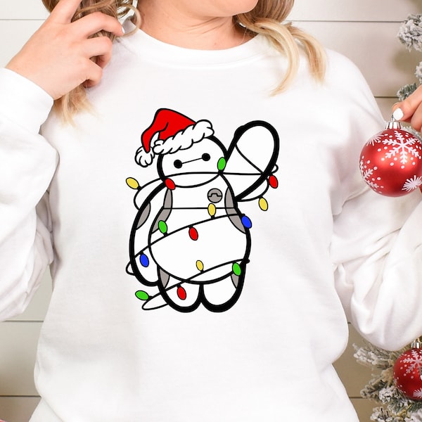 Baymax Christmas Lights Hoodie & Sweatshirt, Big Hero 6, Disney Christmas, Baymax Christmas, Baymax Sweatshirt, Disney Vacation,