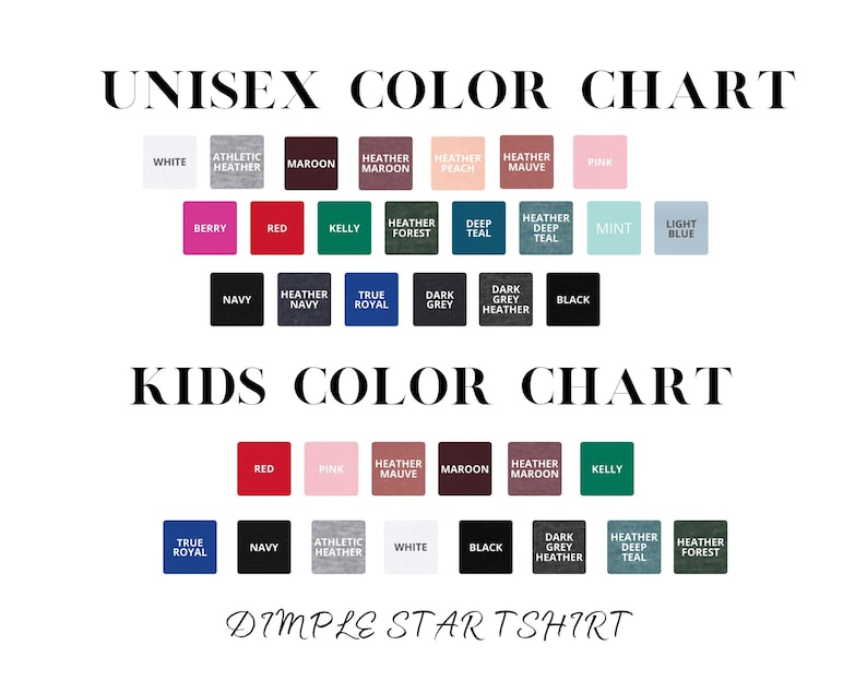 Puede incluir: Tabla de colores unisex y para ni&ntilde;os para camisetas. La tabla muestra una variedad de colores, incluyendo blanco, negro, rojo, azul, verde y rosa.