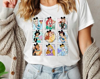 Vintage Disney Princess Shirt, Cinderella Snow White Ariel Belle Rapunzel Tee, Girl Disney Trip Shirt, Princess Castle Sketch Shirt