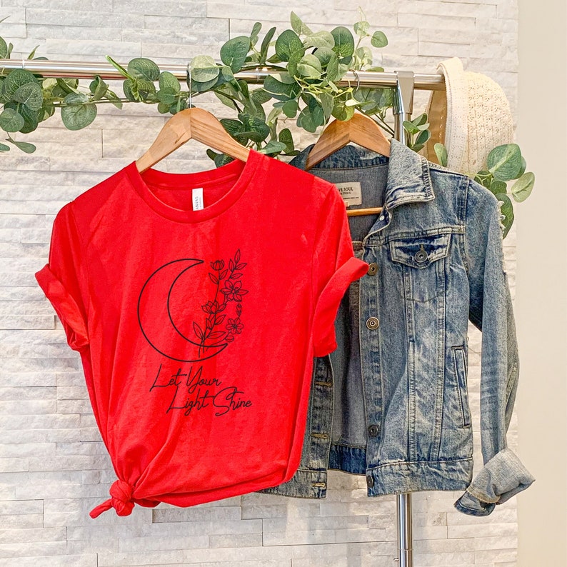 Floral Moon Christian Shirt - Let Your Light Shine - Religious Tee ...