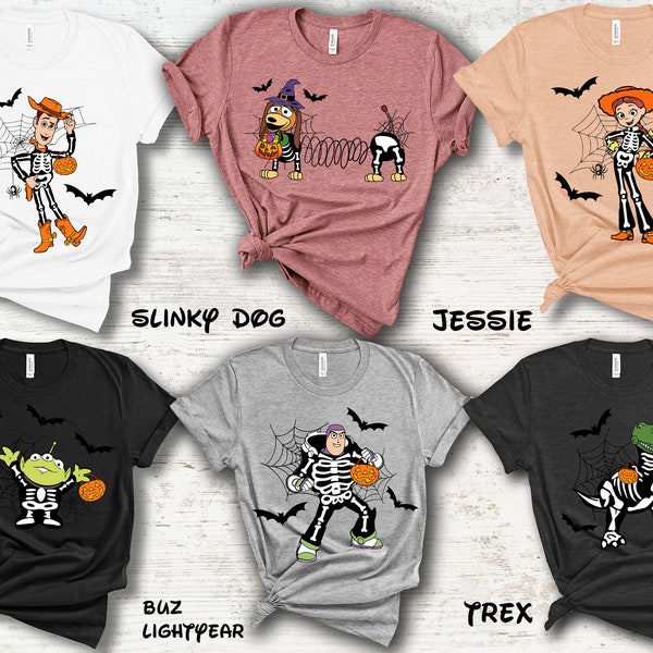 Toy story skeleton Halloween shirt, Spooky season Disney Halloween shirt, Woody Buzz Lightyear Jessie Halloween shirt,Halloween family shirt