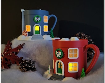 Christmas Fairy House Decoration - 'Hot Chocolate Mug' / LED tealight holder