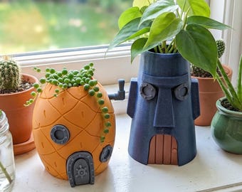 Spongebob & Squidward house planters / pots - Various sizes!