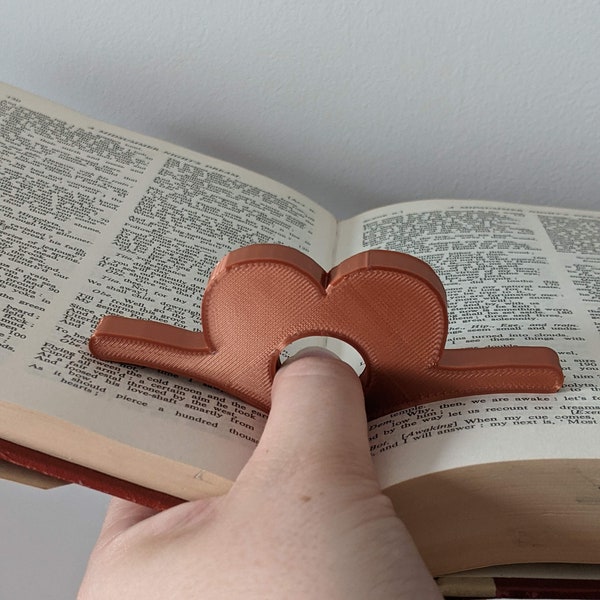 Book Page Holder for single hand reading, strain relief aid, heart shaped thumb page spreader, gift for book lovers, gift for bookworm