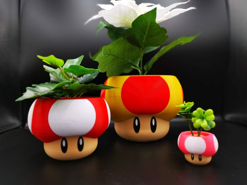 Mario mushroom planters with drainage holes Gaming room decor image 2