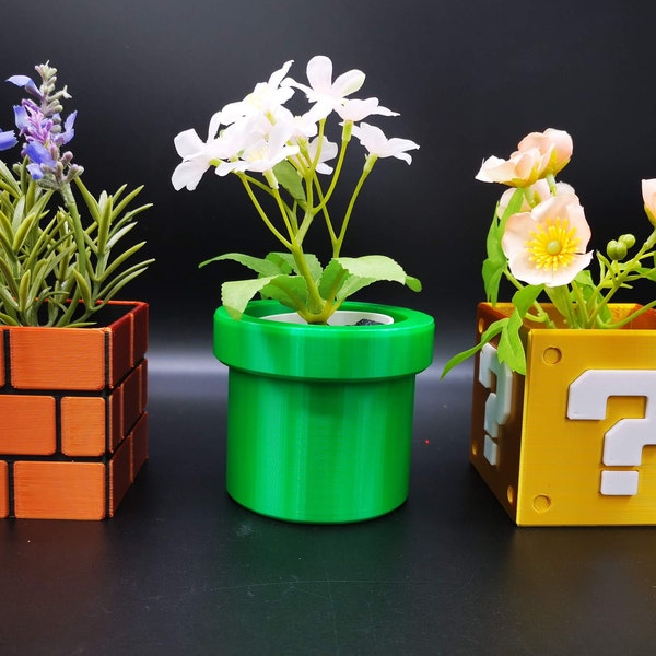 Super Mario planter set - Various sizes! / Super Mario flower plant pot / housewarming gift for new home / Gaming room home decor / desk pot