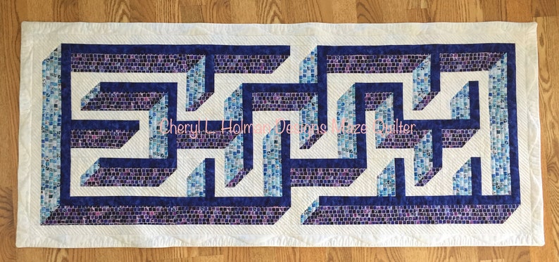 PDF 3D Dimensional Maze Pattern Table Runner - Bed Runner - Wall Hanging Quilt, Kid's Quilt 23" x 53" image 1