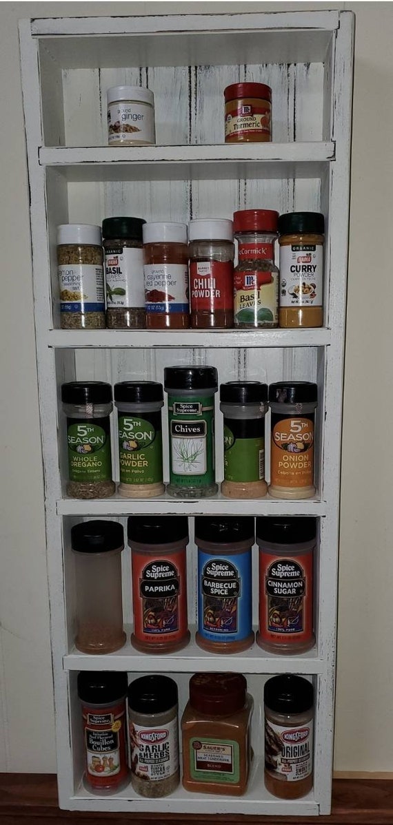 Farmhouse style solid wood rustic spice rack wall mounted Etsy