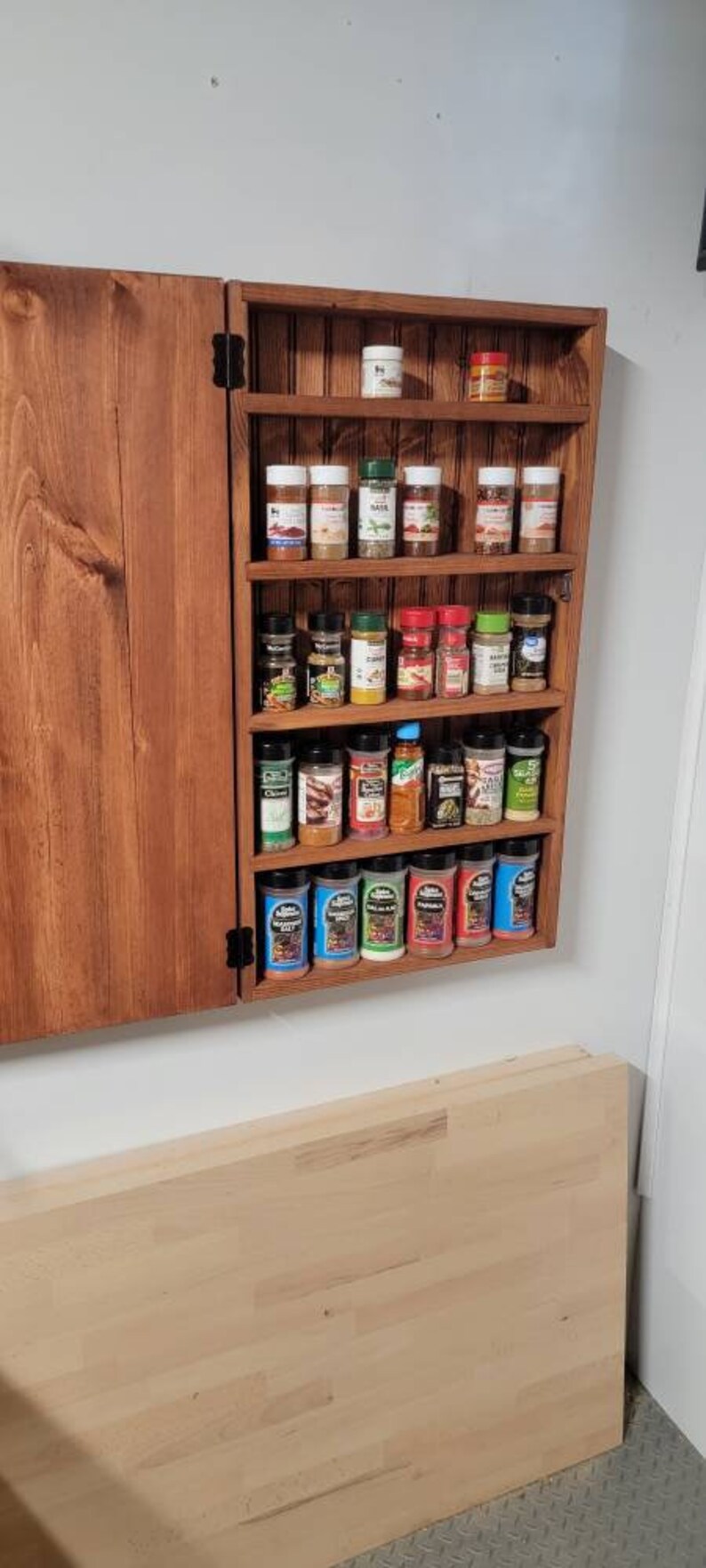 Solid Wood Wall Mounted Spice With Barn Door / Spice Etsy