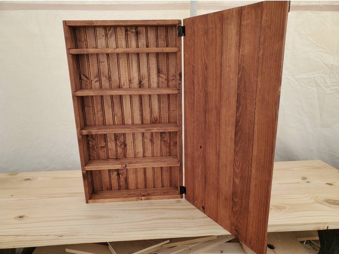 Solid Wood Wall Mounted Spice With Barn Door / Spice Rack