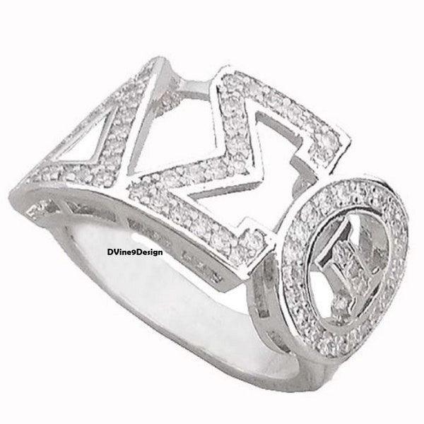 925 Sterling Silver • Delta Sigma Theta Sorority Greek Letter Ring with Clear CZ • DST • 1913