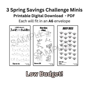 Printable A6 Spring Savings challenges | set of 3 mini challenges | low budget
