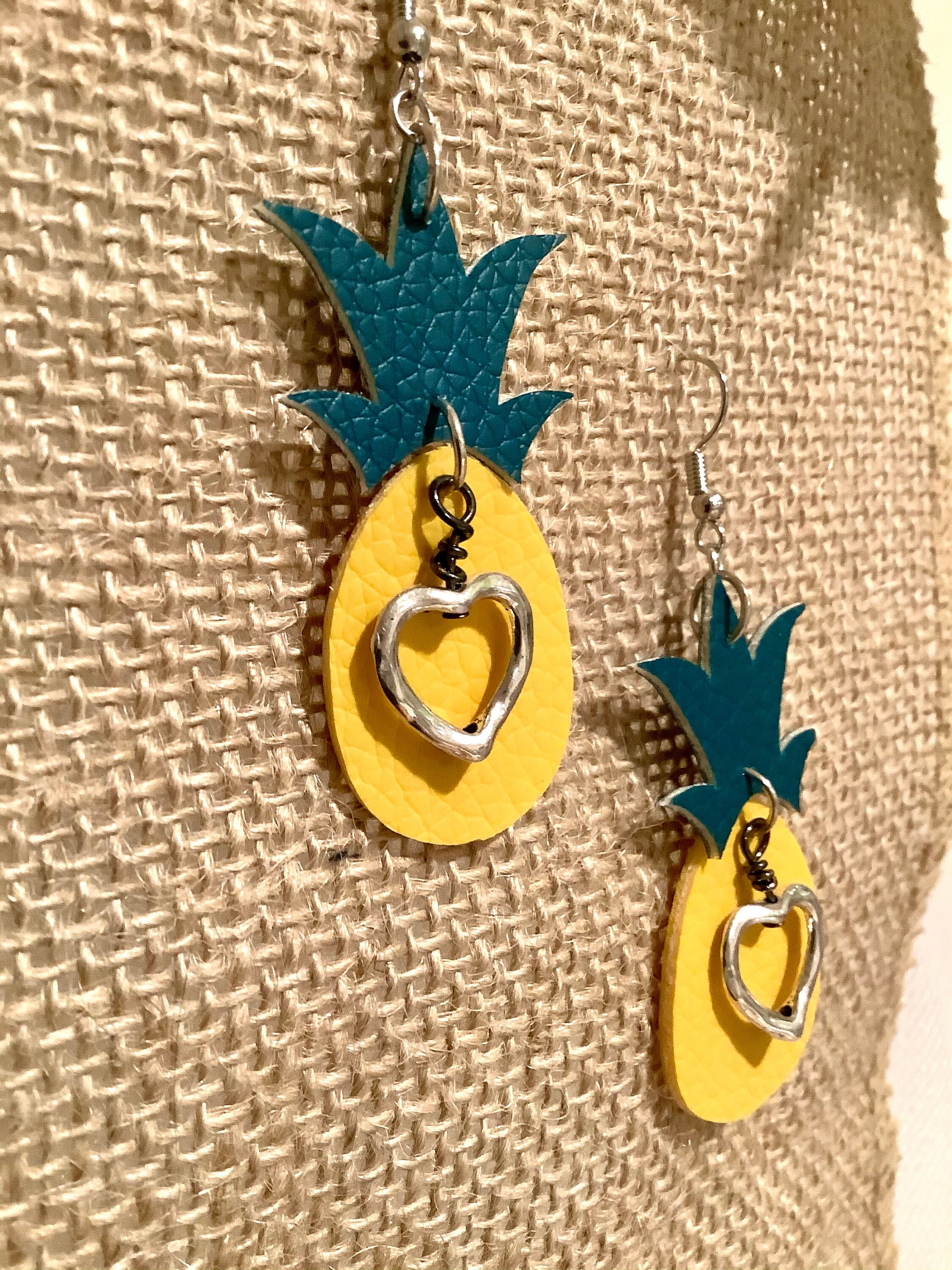 Pineapple dangle earrings double sided faux leather Etsy
