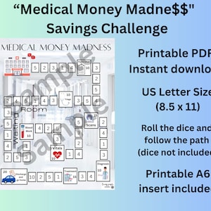 Medical Money Madness Savings challenge | Printable dice game
