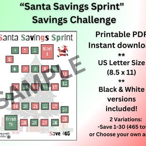 Spaarsprint kerstman Kerstbesparingsuitdaging | Afdrukbare download