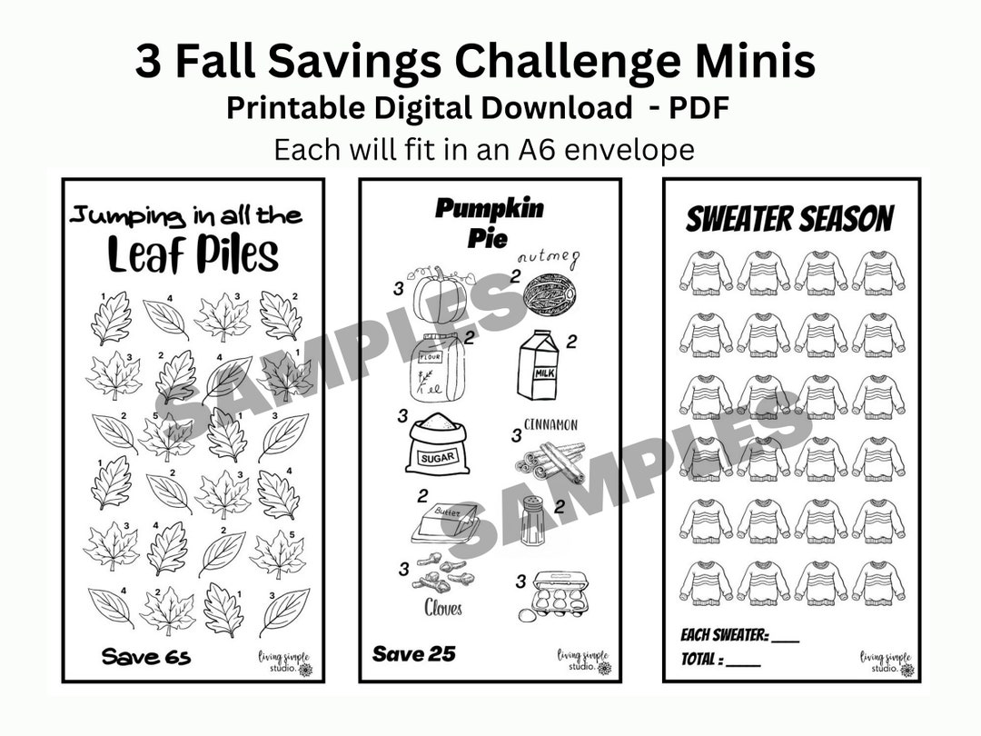 Printable A6 Fall Saving Challenges | Set of 3 Mini Challenges | Low ...