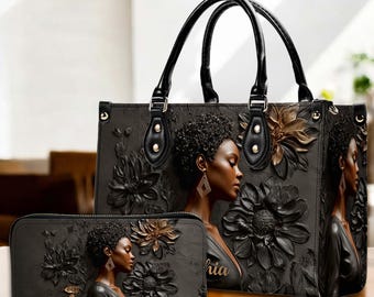 Personalized Black Girl Art Pu Leather Handbag, African American Women Bags, Afro Boho Gift For Her, Melanin Queen Bags, Mother's Day Gift