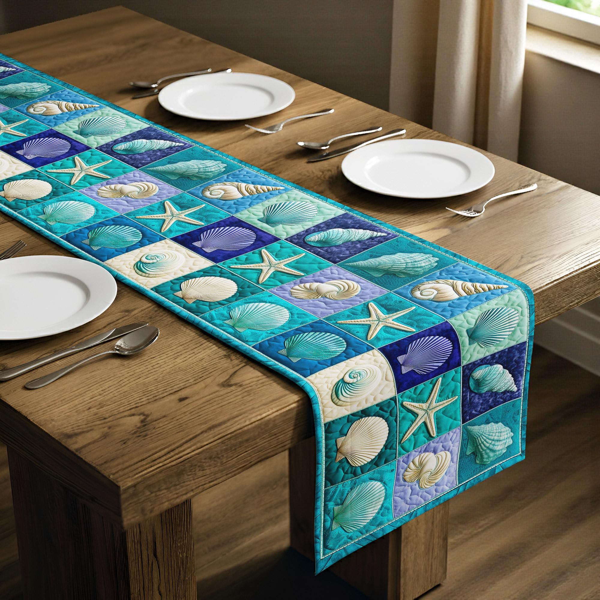 Runner Seashell Ocean Theme Table Runner, Seashell Table Runner, Beach Coastal Home ...