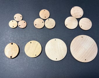 Discos de madera circulares de madera natural de 15 mm/20 mm/25 mm/30 mm/40 mm/50 mm, monedas de madera, discos redondos de madera con dos agujeros (W699HJ)