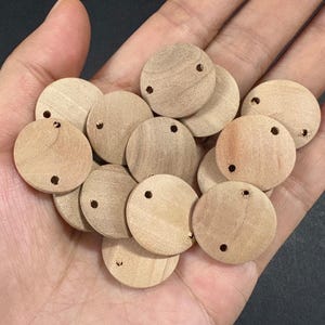 30pcs 20mm natural Wood Circle wooden discs wood coin wood rounds -two hole (W702)