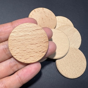 12pcs 37mm(1 2/5&quot;)  flat natural beech Wood Circle wooden discs wood coin wood rounds -No hole No Varnish*W1015