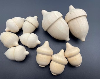 Bellotas de madera natural, sin terminar, para manualidades, decoración y jardinería, 3 tamaños diferentes (NW906)