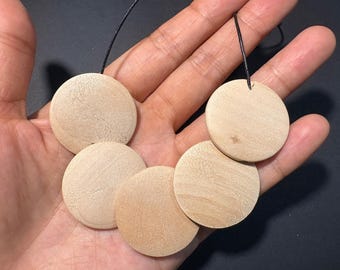 16 peças 30 mm pingente de madeira natural, pingente de brinco de madeira, pingente de colar sem verniz - ambos os lados convexos *W313