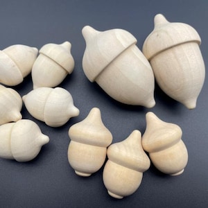 Natural Wooden Acorns, Unfinished Wood Acorn for Crafts, DIY Decor, Garden craft-3 different sizes