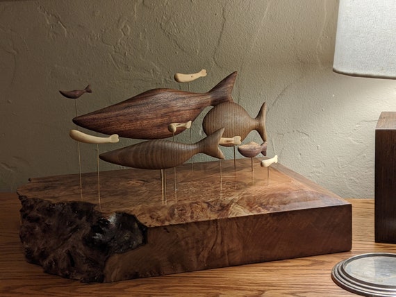 Hand Carved Wood Fish Sculpture