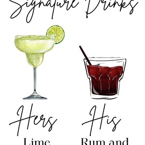 Signature Drinks Wedding Signage, Custom/Made to Order