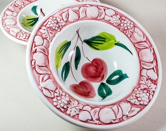 Vintage Cherry Pink Hand painted Pizzato Italy Soup Cereal Bowl 8'' Ceramic