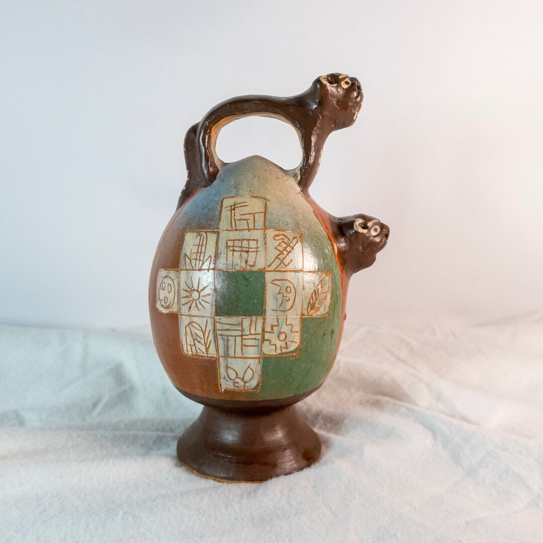 Jaguar Jug Inca Tribal Art Decanter Ceremonial Handmade Etsy