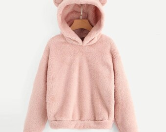 Girls Teddy Bear Fleece Pullover Hoodie