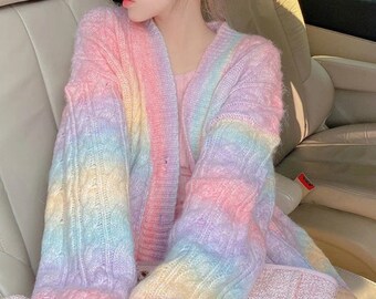 rainbow coloured cardigan