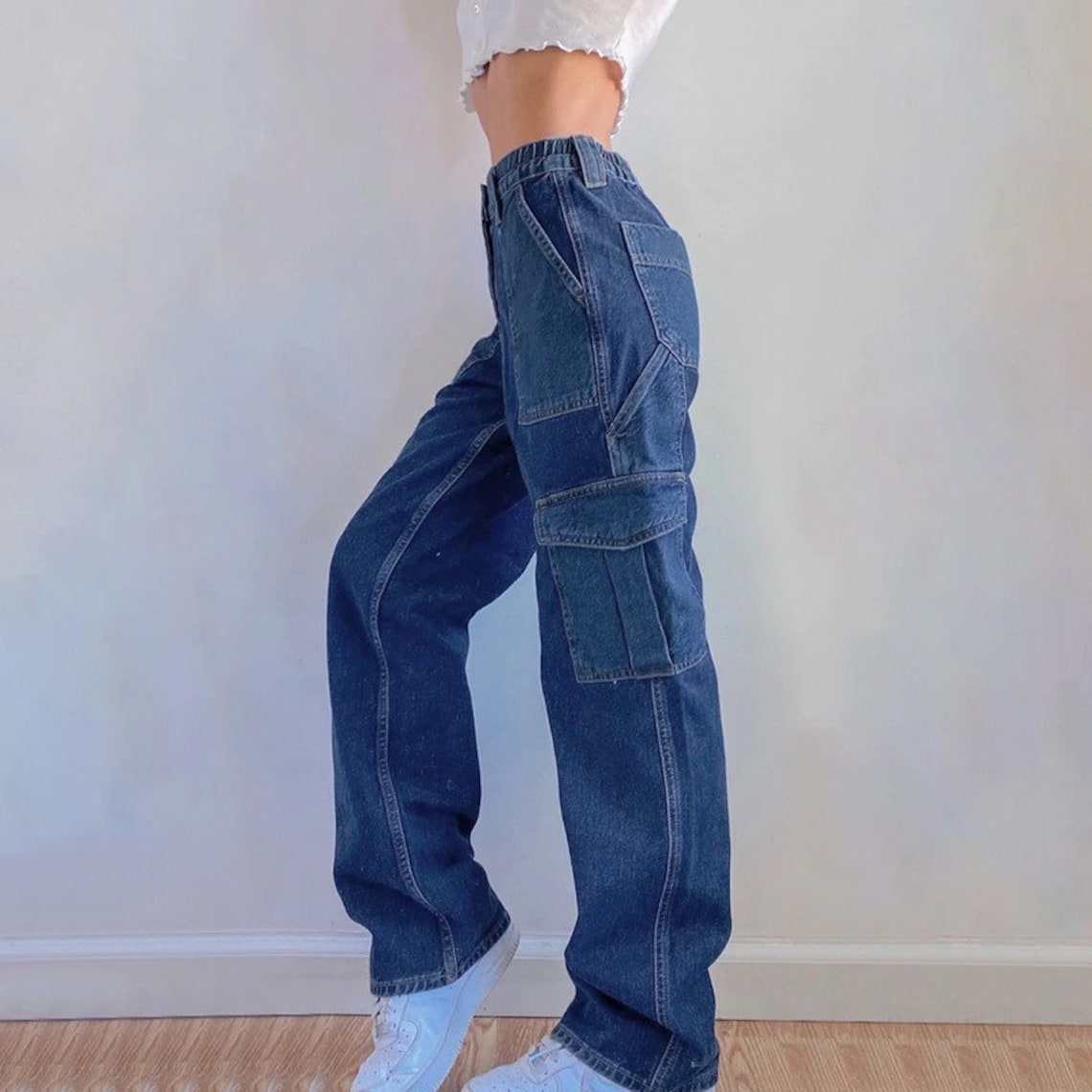 Cute Baggy High Waisted Jeans Women Wide Leg Pockets | Etsy