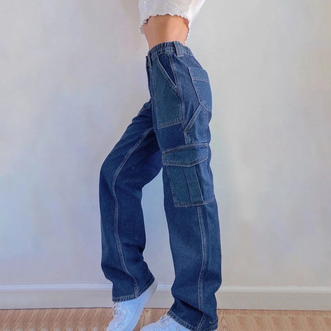 Cute Baggy High Waisted Jeans Women Wide Leg Pockets Etsy