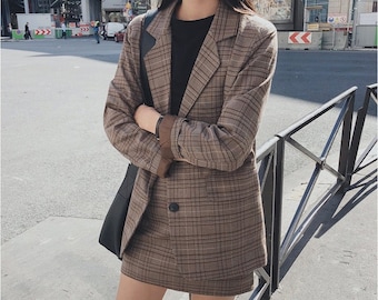 plaid skirt jacket set