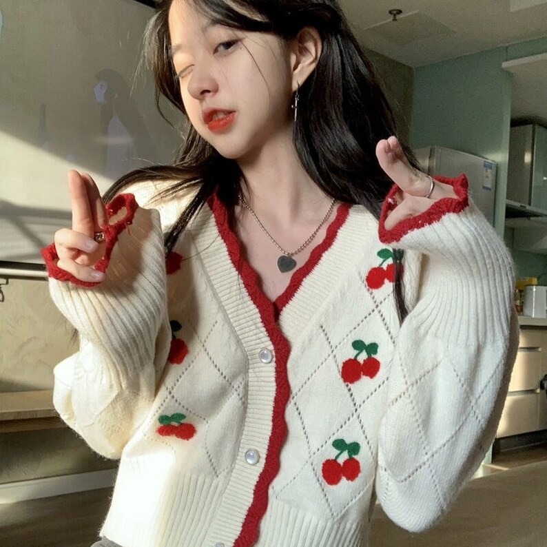 cherry knitted cardigan