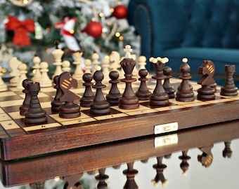 Personalized Wooden Chess Set 14"(35 cm), Personalization for FREE, Free Express Shipping