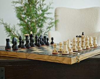 Personalized Wooden Chess Set 14&quot;(35 cm), Free Personalization, Perfect Christmas Gift, Free Express Shipping